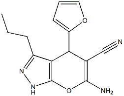 6-amino-4-(2-furyl)-3-propyl-1,4-dihydropyrano[2,3-c]pyrazole-5-carbonitrile Struktur