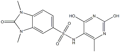 N-(2,4-dihydroxy-6-methyl-5-pyrimidinyl)-1,3-dimethyl-2-oxo-2,3-dihydro-1H-benzimidazole-5-sulfonamide Struktur