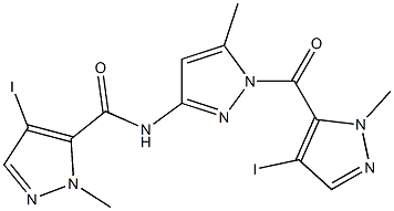 4-iodo-N-{1-[(4-iodo-1-methyl-1H-pyrazol-5-yl)carbonyl]-5-methyl-1H-pyrazol-3-yl}-1-methyl-1H-pyrazole-5-carboxamide Struktur