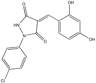 1-(4-chlorophenyl)-4-(2,4-dihydroxybenzylidene)-3,5-pyrazolidinedione Struktur