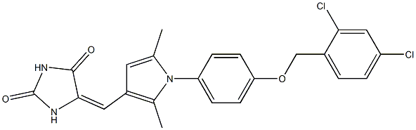 5-[(1-{4-[(2,4-dichlorobenzyl)oxy]phenyl}-2,5-dimethyl-1H-pyrrol-3-yl)methylene]-2,4-imidazolidinedione Struktur