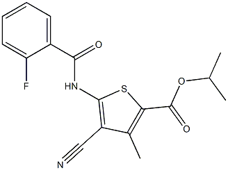 isopropyl 4-cyano-5-[(2-fluorobenzoyl)amino]-3-methyl-2-thiophenecarboxylate Struktur