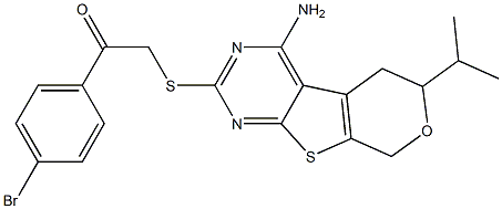 2-[(4-amino-6-isopropyl-5,8-dihydro-6H-pyrano[4',3':4,5]thieno[2,3-d]pyrimidin-2-yl)sulfanyl]-1-(4-bromophenyl)ethanone Struktur