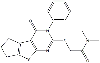 N,N-dimethyl-2-[(4-oxo-3-phenyl-3,5,6,7-tetrahydro-4H-cyclopenta[4,5]thieno[2,3-d]pyrimidin-2-yl)sulfanyl]acetamide Struktur