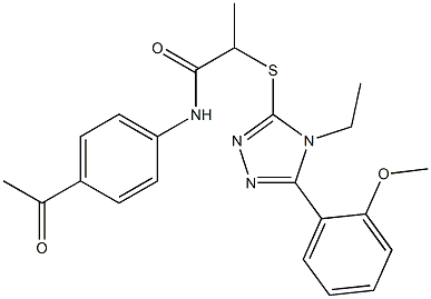 N-(4-acetylphenyl)-2-({4-ethyl-5-[2-(methyloxy)phenyl]-4H-1,2,4-triazol-3-yl}sulfanyl)propanamide Struktur