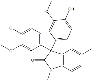 3,3-bis(4-hydroxy-3-methoxyphenyl)-1,5-dimethyl-1,3-dihydro-2H-indol-2-one Struktur