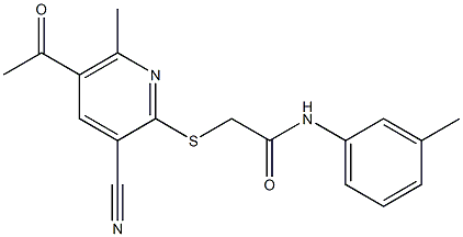 2-[(5-acetyl-3-cyano-6-methyl-2-pyridinyl)sulfanyl]-N-(3-methylphenyl)acetamide Struktur