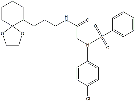 2-[4-chloro(phenylsulfonyl)anilino]-N-[3-(1,4-dioxaspiro[4.5]dec-6-yl)propyl]acetamide Struktur