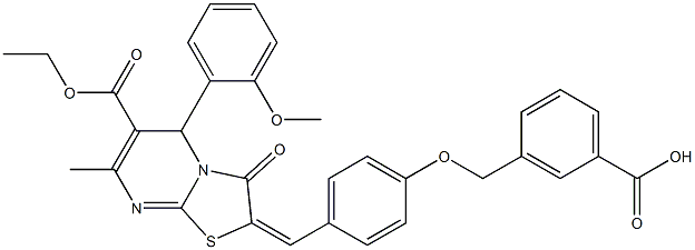 3-({4-[(6-(ethoxycarbonyl)-5-(2-methoxyphenyl)-7-methyl-3-oxo-5H-[1,3]thiazolo[3,2-a]pyrimidin-2(3H)-ylidene)methyl]phenoxy}methyl)benzoic acid Struktur