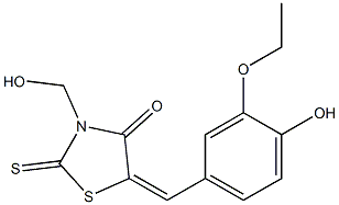 5-(3-ethoxy-4-hydroxybenzylidene)-3-(hydroxymethyl)-2-thioxo-1,3-thiazolidin-4-one Struktur