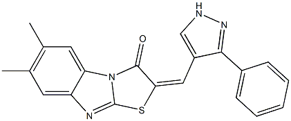 6,7-dimethyl-2-[(3-phenyl-1H-pyrazol-4-yl)methylene][1,3]thiazolo[3,2-a]benzimidazol-3(2H)-one Struktur