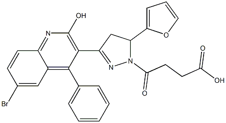 4-[3-(6-bromo-2-hydroxy-4-phenyl-3-quinolinyl)-5-(2-furyl)-4,5-dihydro-1H-pyrazol-1-yl]-4-oxobutanoic acid Struktur