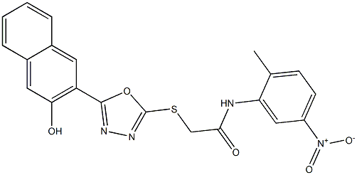 2-{[5-(3-hydroxynaphthalen-2-yl)-1,3,4-oxadiazol-2-yl]sulfanyl}-N-{5-nitro-2-methylphenyl}acetamide Struktur