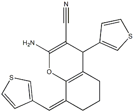 2-amino-4-(3-thienyl)-8-(3-thienylmethylene)-5,6,7,8-tetrahydro-4H-chromene-3-carbonitrile Struktur