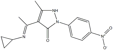 4-(N-cyclopropylethanimidoyl)-2-{4-nitrophenyl}-5-methyl-1,2-dihydro-3H-pyrazol-3-one Struktur