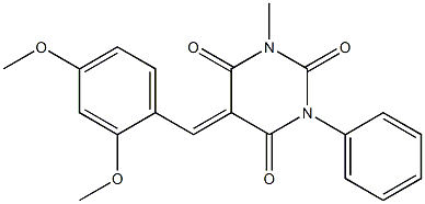 5-(2,4-dimethoxybenzylidene)-1-methyl-3-phenyl-2,4,6(1H,3H,5H)-pyrimidinetrione Struktur