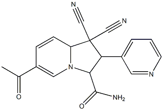 6-acetyl-1,1-dicyano-2-(3-pyridinyl)-1,2,3,8a-tetrahydro-3-indolizinecarboxamide Struktur