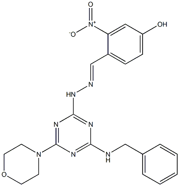 4-hydroxy-2-nitrobenzaldehyde [4-(benzylamino)-6-(4-morpholinyl)-1,3,5-triazin-2-yl]hydrazone Struktur