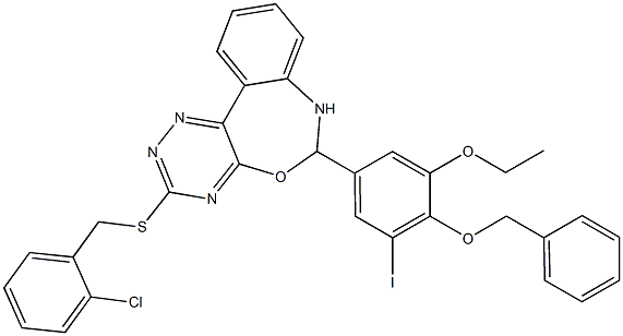 6-[4-(benzyloxy)-3-ethoxy-5-iodophenyl]-3-[(2-chlorobenzyl)sulfanyl]-6,7-dihydro[1,2,4]triazino[5,6-d][3,1]benzoxazepine Struktur