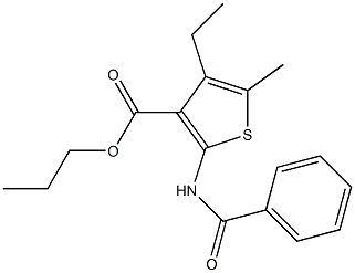 propyl 2-(benzoylamino)-4-ethyl-5-methylthiophene-3-carboxylate Struktur