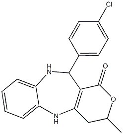 11-(4-chlorophenyl)-3-methyl-4,5,10,11-tetrahydropyrano[4,3-b][1,5]benzodiazepin-1(3H)-one Struktur