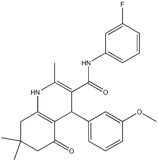 N-(3-fluorophenyl)-4-(3-methoxyphenyl)-2,7,7-trimethyl-5-oxo-1,4,5,6,7,8-hexahydro-3-quinolinecarboxamide Struktur