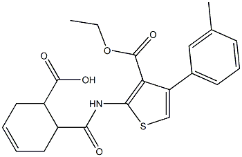 6-({[3-(ethoxycarbonyl)-4-(3-methylphenyl)-2-thienyl]amino}carbonyl)-3-cyclohexene-1-carboxylic acid Struktur