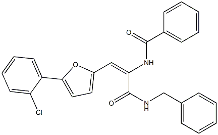 N-{1-[(benzylamino)carbonyl]-2-[5-(2-chlorophenyl)-2-furyl]vinyl}benzamide Struktur