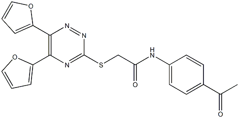 N-(4-acetylphenyl)-2-{[5,6-di(2-furyl)-1,2,4-triazin-3-yl]sulfanyl}acetamide Struktur