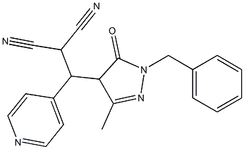 2-[(1-benzyl-3-methyl-5-oxo-4,5-dihydro-1H-pyrazol-4-yl)(4-pyridinyl)methyl]malononitrile Struktur