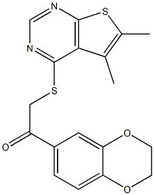 1-(2,3-dihydro-1,4-benzodioxin-6-yl)-2-[(5,6-dimethylthieno[2,3-d]pyrimidin-4-yl)sulfanyl]ethanone Struktur