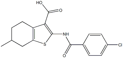 2-[(4-chlorobenzoyl)amino]-6-methyl-4,5,6,7-tetrahydro-1-benzothiophene-3-carboxylic acid Struktur