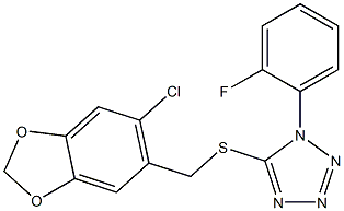 (6-chloro-1,3-benzodioxol-5-yl)methyl 1-(2-fluorophenyl)-1H-tetraazol-5-yl sulfide Struktur