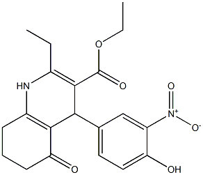 ethyl 2-ethyl-4-{4-hydroxy-3-nitrophenyl}-5-oxo-1,4,5,6,7,8-hexahydro-3-quinolinecarboxylate Struktur