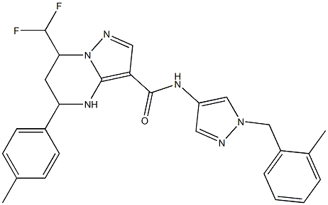 7-(difluoromethyl)-N-[1-(2-methylbenzyl)-1H-pyrazol-4-yl]-5-(4-methylphenyl)-4,5,6,7-tetrahydropyrazolo[1,5-a]pyrimidine-3-carboxamide Struktur