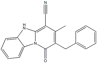 2-benzyl-3-methyl-1-oxo-1,5-dihydropyrido[1,2-a]benzimidazole-4-carbonitrile Struktur