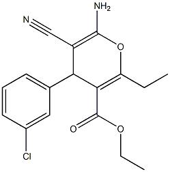 ethyl 6-amino-4-(3-chlorophenyl)-5-cyano-2-ethyl-4H-pyran-3-carboxylate Struktur