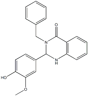 2-[4-hydroxy-3-(methyloxy)phenyl]-3-(phenylmethyl)-2,3-dihydroquinazolin-4(1H)-one Struktur