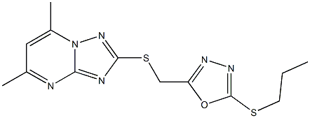 5,7-dimethyl-2-({[5-(propylsulfanyl)-1,3,4-oxadiazol-2-yl]methyl}sulfanyl)[1,2,4]triazolo[1,5-a]pyrimidine Struktur