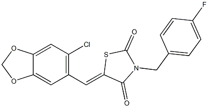 5-[(6-chloro-1,3-benzodioxol-5-yl)methylene]-3-(4-fluorobenzyl)-1,3-thiazolidine-2,4-dione Struktur