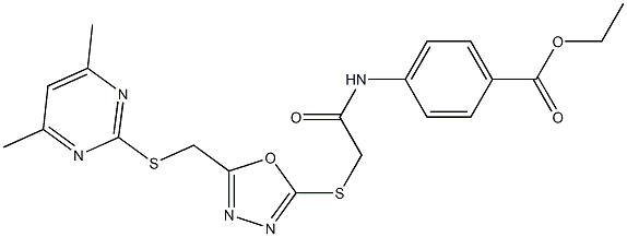 ethyl 4-({[(5-{[(4,6-dimethyl-2-pyrimidinyl)sulfanyl]methyl}-1,3,4-oxadiazol-2-yl)sulfanyl]acetyl}amino)benzoate Struktur