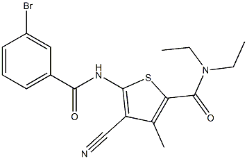 5-[(3-bromobenzoyl)amino]-4-cyano-N,N-diethyl-3-methyl-2-thiophenecarboxamide Struktur