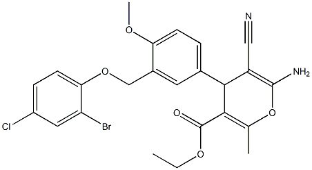 ethyl 6-amino-4-{3-[(2-bromo-4-chlorophenoxy)methyl]-4-methoxyphenyl}-5-cyano-2-methyl-4H-pyran-3-carboxylate Struktur