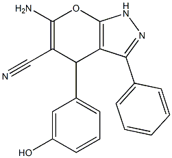 6-amino-4-(3-hydroxyphenyl)-3-phenyl-1,4-dihydropyrano[2,3-c]pyrazole-5-carbonitrile Struktur