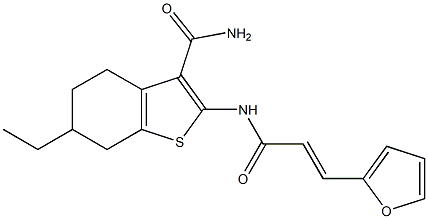 6-ethyl-2-{[3-(2-furyl)acryloyl]amino}-4,5,6,7-tetrahydro-1-benzothiophene-3-carboxamide Struktur