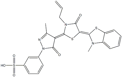 3-{4-[3-allyl-5-(3-methyl-1,3-benzothiazol-2(3H)-ylidene)-4-oxo-1,3-thiazolidin-2-ylidene]-3-methyl-5-oxo-4,5-dihydro-1H-pyrazol-1-yl}benzenesulfonic acid Struktur