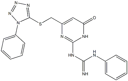 N-(6-oxo-4-{[(1-phenyl-1H-tetraazol-5-yl)thio]methyl}-1,6-dihydro-2-pyrimidinyl)-N'-phenylguanidine Struktur