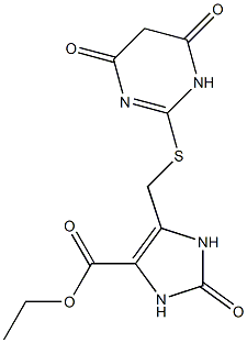 ethyl 5-{[(4,6-dioxo-1,4,5,6-tetrahydro-2-pyrimidinyl)sulfanyl]methyl}-2-oxo-2,3-dihydro-1H-imidazole-4-carboxylate Struktur