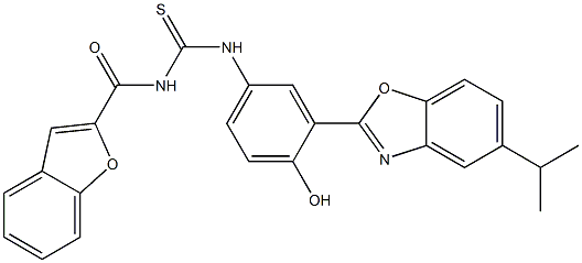 N-(1-benzofuran-2-ylcarbonyl)-N'-[4-hydroxy-3-(5-isopropyl-1,3-benzoxazol-2-yl)phenyl]thiourea Struktur