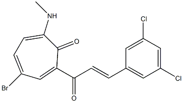 4-bromo-2-[3-(3,5-dichlorophenyl)acryloyl]-7-(methylamino)-2,4,6-cycloheptatrien-1-one Struktur